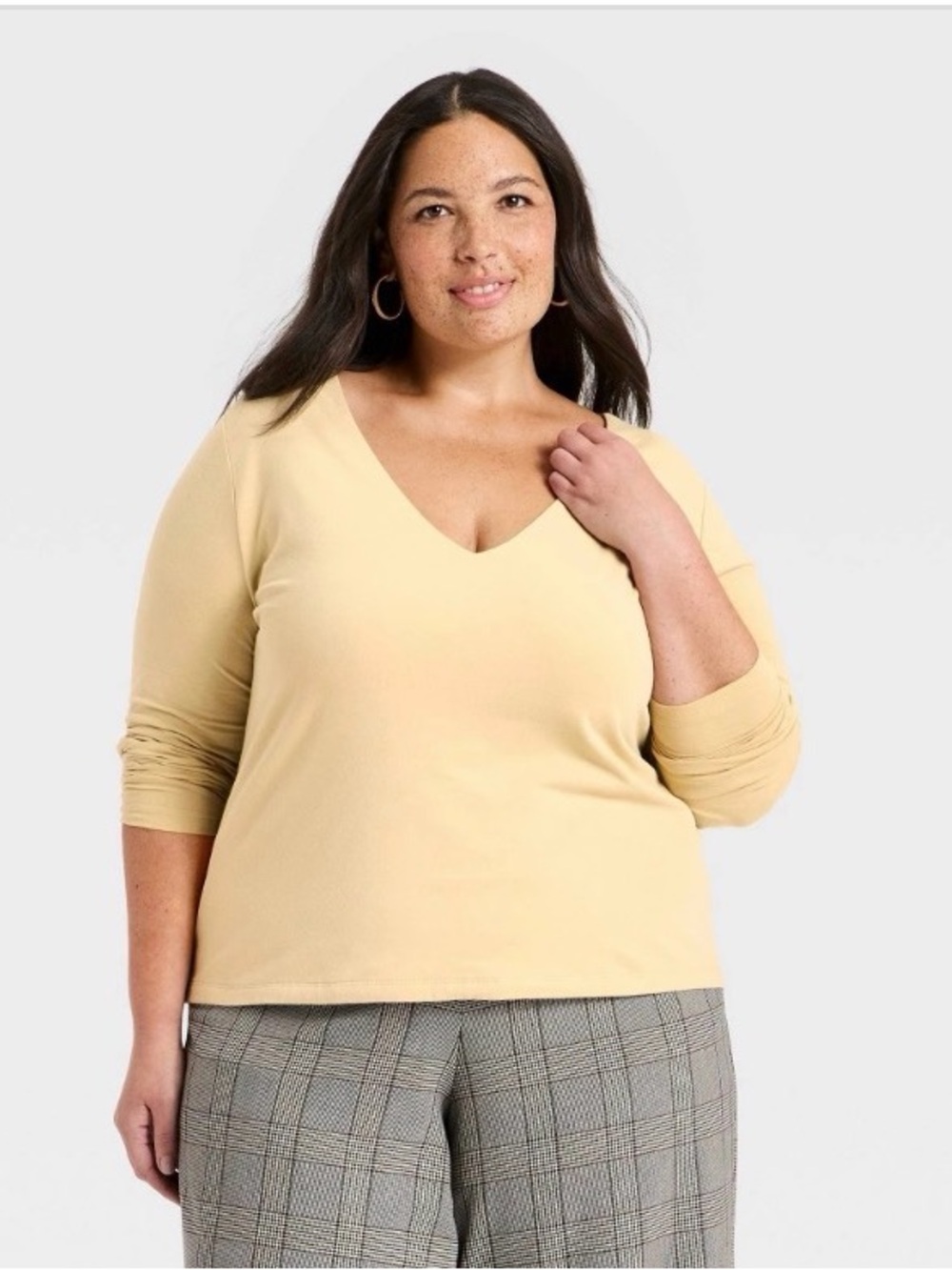 a new day Pale Yellow V-Neck Long Sleeve Top